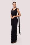 Onaya_Black Georgette Embellished Ruffle Pre-draped Saree And Blouse Set  _Online_at_Aza_Fashions