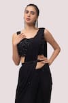 Shop_Onaya_Black Georgette Embellished Ruffle Pre-draped Saree And Blouse Set  _Online_at_Aza_Fashions