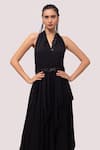 Shop_Onaya_Black Georgette Cut Work, Sequins Halter Neck Monochromatic Gown_Online_at_Aza_Fashions