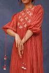 Chokhi Chorri_Red Cotton Beads Open Neck Nika Embroidered Yoke Dress _Online_at_Aza_Fashions