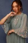 Chokhi Chorri_Blue Cotton Embroidery Round Neck Kyra Hand Dress _Online_at_Aza_Fashions