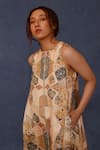 Buy_Chokhi Chorri_Beige Handwoven Silk Print Moroccan Tile Round Neck Arsia Dress _Online_at_Aza_Fashions