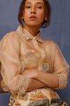 Buy_Chokhi Chorri_Beige Organza, Embroidery, Cut Work Damsa Sheer Shirt Pant Set _Online_at_Aza_Fashions