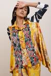 Shop_AK-OK_Yellow Silk Abstract Print Shirt_Online_at_Aza_Fashions