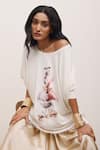 AK-OK_White 100% Cotton Printed Typographic And Bird & Asymmetric Tunic  _at_Aza_Fashions