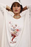 Shop_AK-OK_White 100% Cotton Printed Botanical And Bird & Asymmetric Tunic  _Online_at_Aza_Fashions