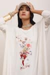 AK-OK_White 100% Cotton Printed Botanical And Bird & Asymmetric Tunic  _at_Aza_Fashions