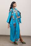 Shop_AK-OK_Blue Silk Embroidery Collared Floral Print Kimono Dress 