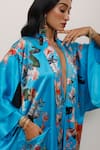 AK-OK_Blue Silk Embroidery Collared Floral Print Kimono Dress _Online