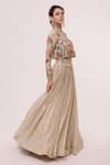 Buy_Onaya_Beige Georgette Hand Embroidered Floral Jacket  Stand Collar Lehenga Set_Online_at_Aza_Fashions