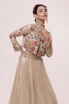 Shop_Onaya_Beige Georgette Hand Embroidered Floral Jacket  Stand Collar Lehenga Set_Online_at_Aza_Fashions