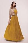 Buy_Onaya_Yellow Georgette Sequins, Cut Work, Mirrors Round Embroidered Jacket And Gown Set_Online_at_Aza_Fashions