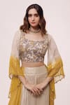Shop_Onaya_Beige Georgette Hand Embroidered Floral Square Neck Blouse And Flared Pant Set_Online_at_Aza_Fashions