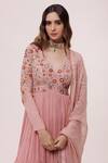 Shop Onaya Pink Georgette Embroidery, Beads V-neck Embellished Peplum Kurta Gharara Set Online at Aza Fashions Shop_Onaya_Pink Georgette Embroidery, Beads V-neck Embellished Peplum Kurta Gharara Set_Online_at_Aza_Fashions