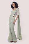 Onaya_Green Lycra Embroidery Pre-draped Lace Trim Saree With Work Blouse _Online_at_Aza_Fashions