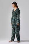 KLAD_Green Crepe Printed Floral Jacket Open Pant Set_Online_at_Aza_Fashions