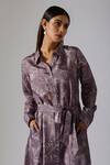 Klad_Pink Satin Printed Floral Shirt Collar Button-down Maxi Dress_Online_at_Aza_Fashions