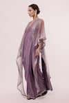 Buy_Onaya_Purple Silk Embellished Sequin V Neck Jacket And Pre-stitched Saree Set _Online_at_Aza_Fashions
