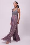 Onaya_Purple Organza Embroidery Sequin V Neck Bodice Jumpsuit _Online_at_Aza_Fashions