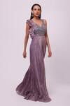 Buy_Onaya_Purple Organza Embroidery Sequin V Neck Bodice Jumpsuit _Online_at_Aza_Fashions