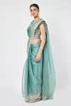 Onaya_Green Organza Sequin And Cut Dana Work V Neck Embroidered Saree With Blouse _Online_at_Aza_Fashions