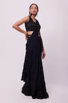 Onaya_Black Georgette Embellished Blouse And Ruffle Pre-draped Saree Set _Online_at_Aza_Fashions