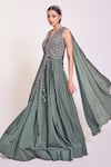 Buy_Onaya_Green Satin Geometric Print Saree Gown_Online_at_Aza_Fashions