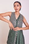 Shop_Onaya_Green Satin Geometric Print Saree Gown_Online_at_Aza_Fashions
