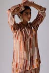 Buy_KLAD_Brown Satin Printed Abstract Collared Neck Shirt _Online_at_Aza_Fashions