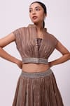 Shop_Onaya_Brown Organza Embroidery Aari Stripe Pattern Jacket And Lehenga Set For Women_Online_at_Aza_Fashions