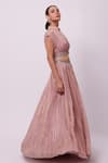 Onaya_Pink Organza Embroidery Aari Mandarin Cropped Jacket And Lehenga Set  _Online_at_Aza_Fashions