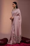 Rishi and Soujit_Pink Saree Tussar And Blouse Raw Linear Pattern With  _Online_at_Aza_Fashions