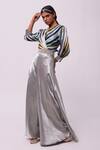 Buy_Onaya_Blue Satin Stripe V Neck Print Jumpsuit With Belt_Online_at_Aza_Fashions