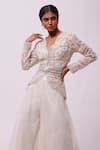 Shop_Onaya_Off White Georgette Embroidery Sequin Floral Tunic And Flared Pant Set  _Online_at_Aza_Fashions