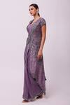 Onaya_Purple Georgette Embellished Sequins Crystals And Jacket & Pre-draped Saree Set_Online_at_Aza_Fashions