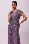 Shop_Onaya_Purple Georgette Embellished Sequins Crystals And Jacket & Pre-draped Saree Set_Online_at_Aza_Fashions