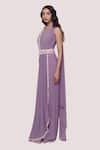 Onaya_Purple Lycra Net Embroidery Pearl And Cutdana Jacket Panelled Saree Gown  _Online_at_Aza_Fashions