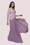 Buy_Onaya_Purple Lycra Net Embroidery Pearl And Cutdana Jacket Panelled Saree Gown  _Online_at_Aza_Fashions