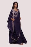 Onaya_Purple Crepe Embroidery Mirror Sweetheart Pre-draped Saree With Border Jacket _Online_at_Aza_Fashions