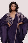 Buy_Onaya_Purple Crepe Embroidery Mirror Sweetheart Pre-draped Saree With Border Jacket _Online_at_Aza_Fashions