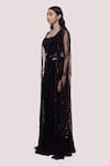 Onaya_Black Georgette Pre-stitched Saree With Embellished Long Jacket  _Online_at_Aza_Fashions