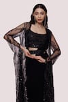 Shop_Onaya_Black Georgette Pre-stitched Saree With Embellished Long Jacket  _Online_at_Aza_Fashions