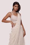 Shop_Onaya_Off White Georgette Chikan Embroidery Pre-stitched Saree With Strappy Blouse_Online_at_Aza_Fashions