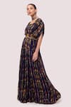 Onaya_Blue Georgette Cut Work, Mirrors Square Abstract Print Butterfly Sleeve Gown_Online_at_Aza_Fashions