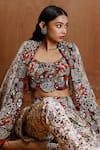 Buy_Pds By Sneha_Ivory Organza Crepe Cotton Lycra Print And Cape Wrap Skirt Set  _Online_at_Aza_Fashions