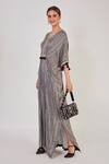 Onaya_Black Satin Geometric Pattern V Neck Print Kaftan_Online_at_Aza_Fashions
