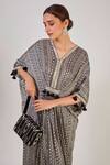 Shop_Onaya_Black Satin Geometric Pattern V Neck Print Kaftan_Online_at_Aza_Fashions