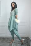 PIRI INDIA_Green Top  Organza And Chanderi Hand Peplum & Dhoti Pant Set  _Online_at_Aza_Fashions