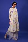 Rimi Nayak_White Chanderi, Cotton, Silk Pearls Round Neck Assorted Floral Print Kurta _Online_at_Aza_Fashions