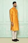 Arihant Rai Sinha_Yellow Jacquard Geometric Print Kurta_Online_at_Aza_Fashions